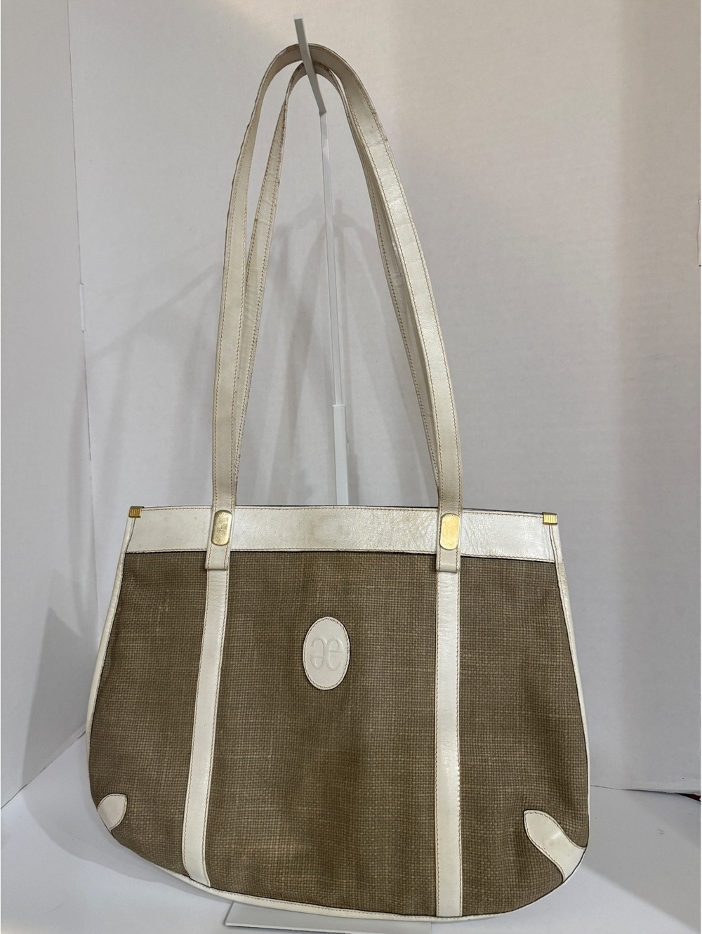 Elegance canvas and white trim tote bag